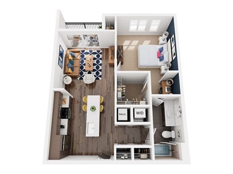 Floor plan for 1 bed, 1 bath, 795 sqft